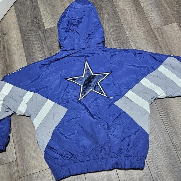Vintage 90s Starter NFL Dallas Cowboys 1/2 Zip Pullover Hooded Jacket Quilted M